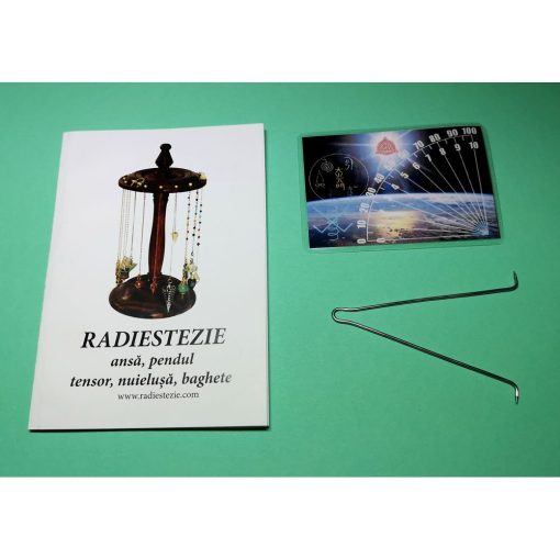 Ansa radiestezica simetrica din metal argintiu cu raportor Reiki si brosura explicativa - romana