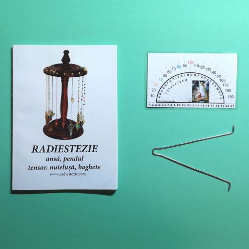 Ansa radiestezica simetrica din metal argintiu cu raportor clasic si brosura explicativa - romana